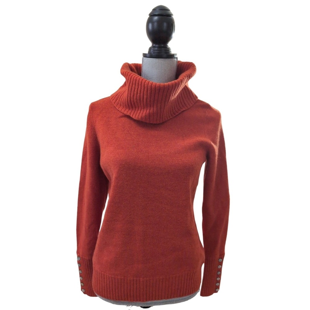 Vintage Carole Little Merino Wool Sweater‎ Womens L Burnt Orange Turtleneck
